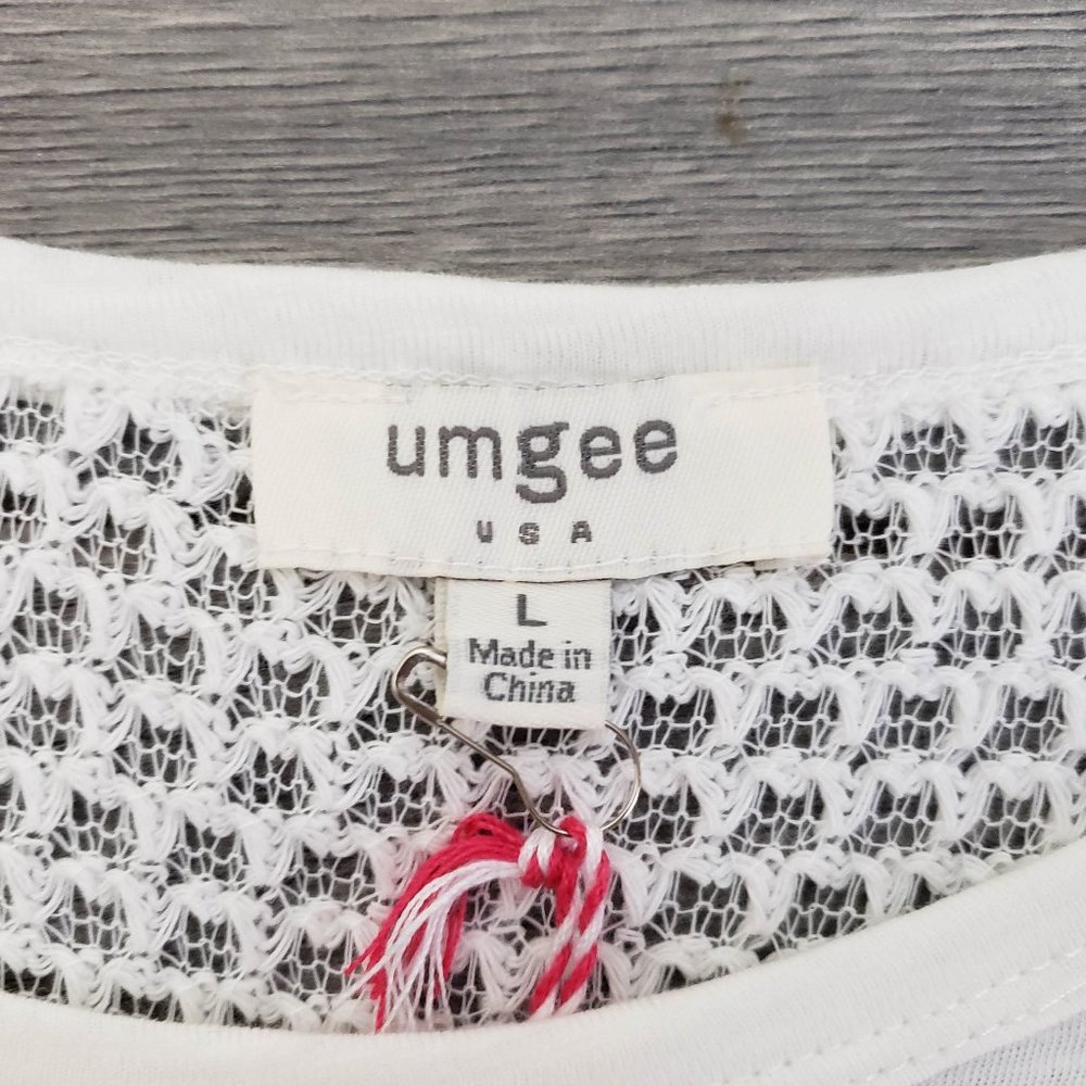 Umgee Knit Ruffle Sleeve Front Tie Top White Large - Picture 9 of 12